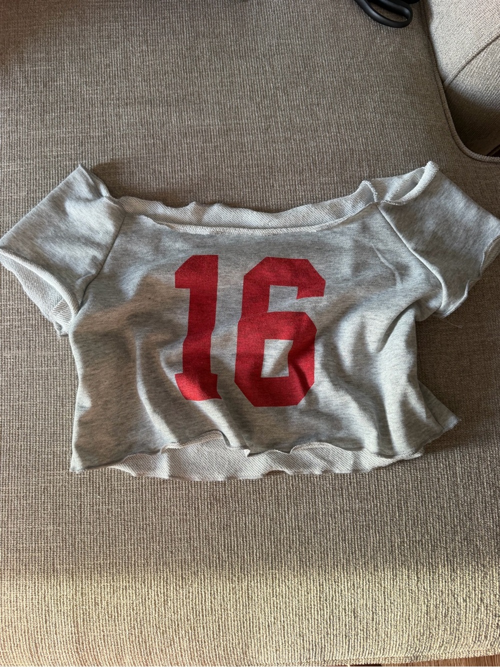 Gray Crop Top with Red '16' Graphic - Picture 1 of 2